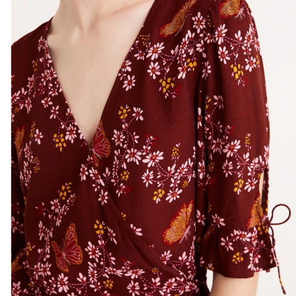 Madewell tie-sleeve wrap top in butterfly - Picture 2 of 5